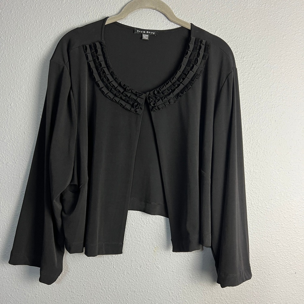True Envy Black Bolero Evening Shrug Ruffle Trim Open Front Cardigan Plus Sz 22W
